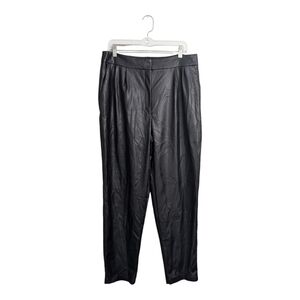 Express Woman Black Faux Leather Pants Pleated High Rise Long Straight Leg 14L